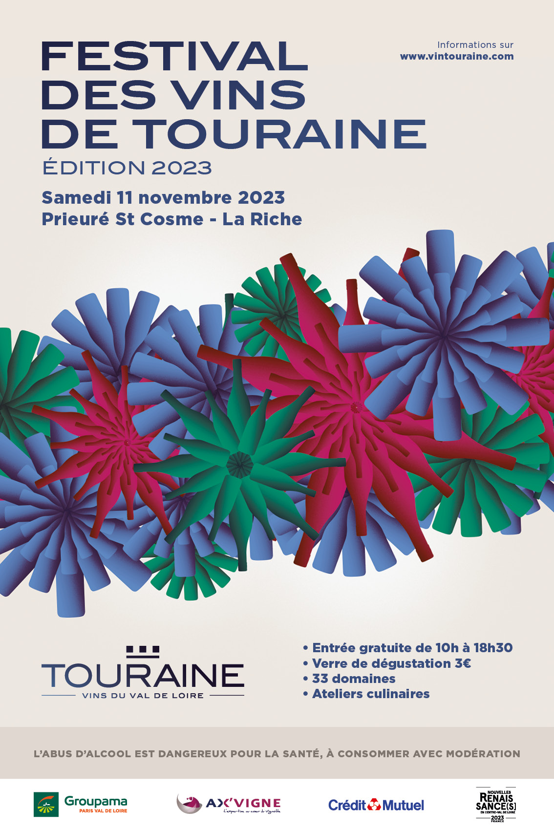 Cinquième édition du Festival des Vins de Touraine : samedi 11 novembre au Prieuré St Cosme (La Riche)